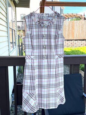 Roem White Plaid Tweed Sleeveless Dress - Midi Multi Layers Lined